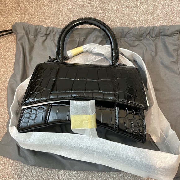 HOURGLASS XS HANDBAG CROCODILE EMBOSSED IN BLACK - Picture 6 of 6